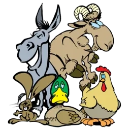 Illustration d'animaux de la ferme : âne, chèvre, lapin, canard, poule