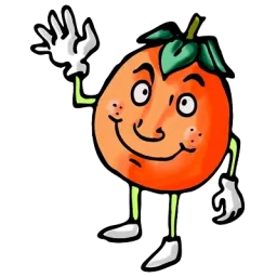 Illustration d'une orange personnifiée souriante avec une main levée
